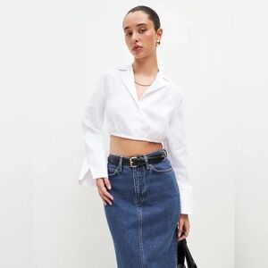 Reformation NWT Nicolas Linen White Cropped Shirt Top Sz S
